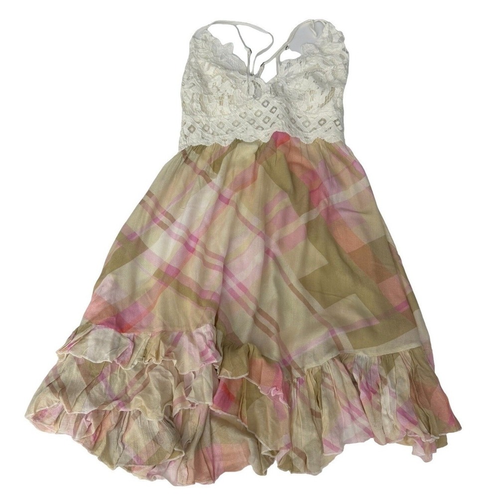 Free People Women's Adella Printed Mini Slip Soft Plaid Combo Size XL New - Picture 2 of 12